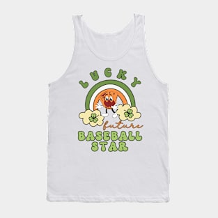 Lucky Future Baseball Star for Kids, St. Patricks Day Kids Gift, Future Baseball Star, Lucky Shamrock, Rainbow Lucky Future Baseball Star Kids Tank Top